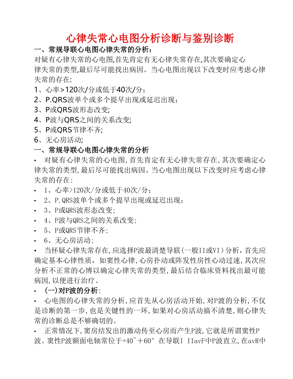心律失常心电图分析诊断与鉴别_第1页