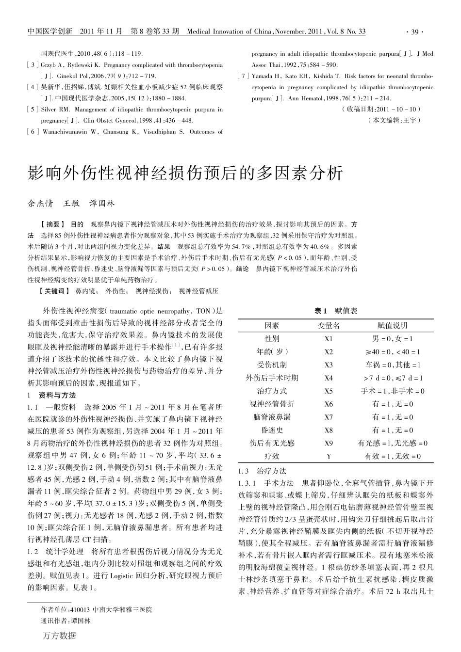 影响外伤性视神经损伤预后的多因素分析_第1页