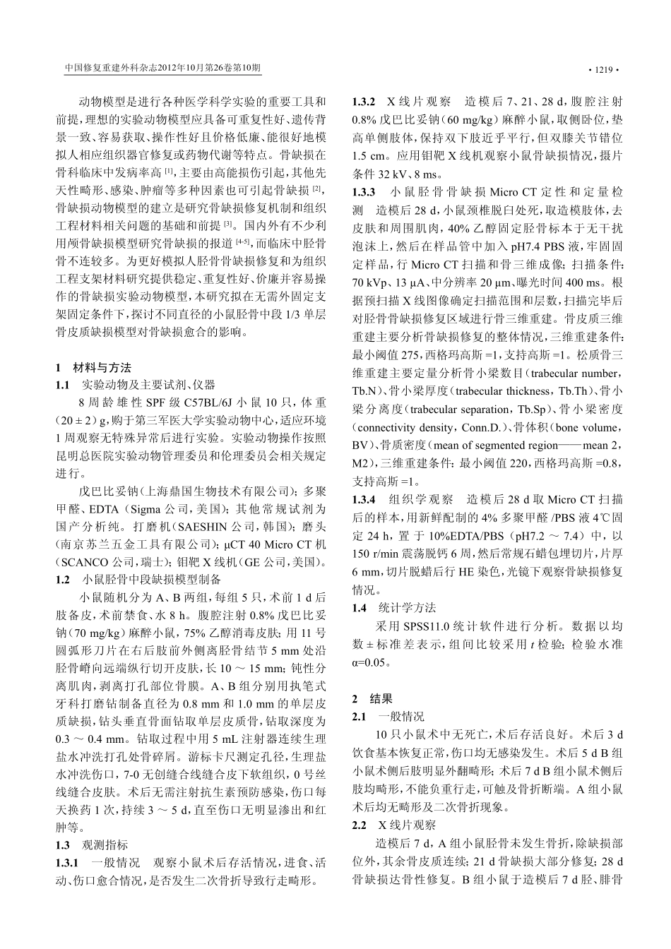 小鼠胫骨中段13不同缺损直径单层骨皮质_第2页