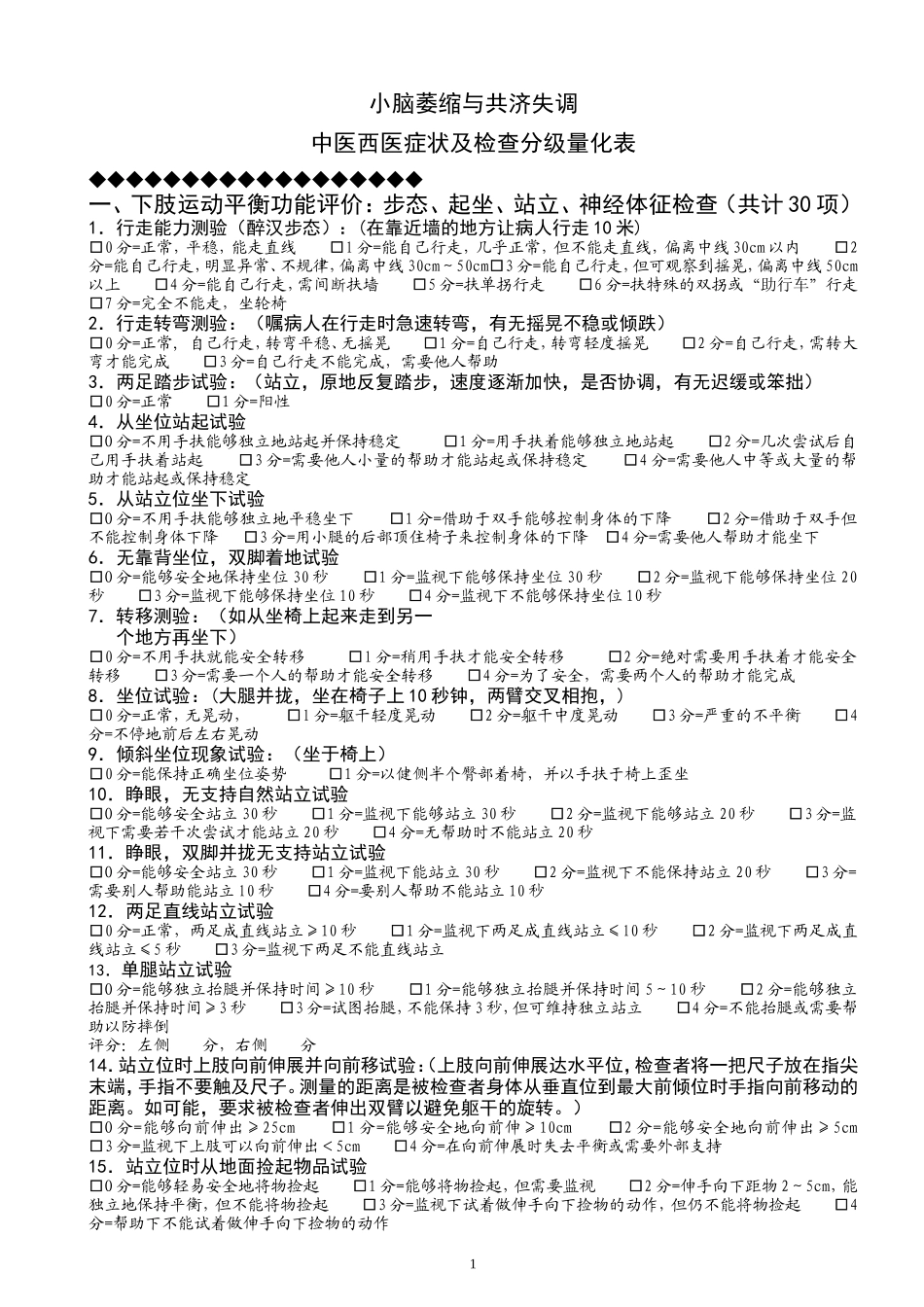 小脑萎缩与共济失调检查表_第1页