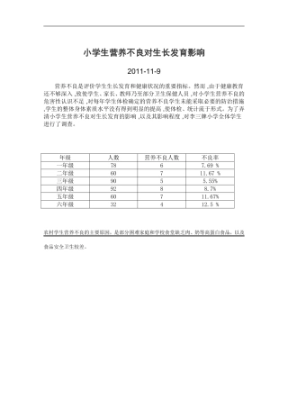 小学生营养不良对生长发育影响