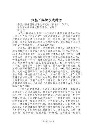 张县长揭牌仪式讲话发言