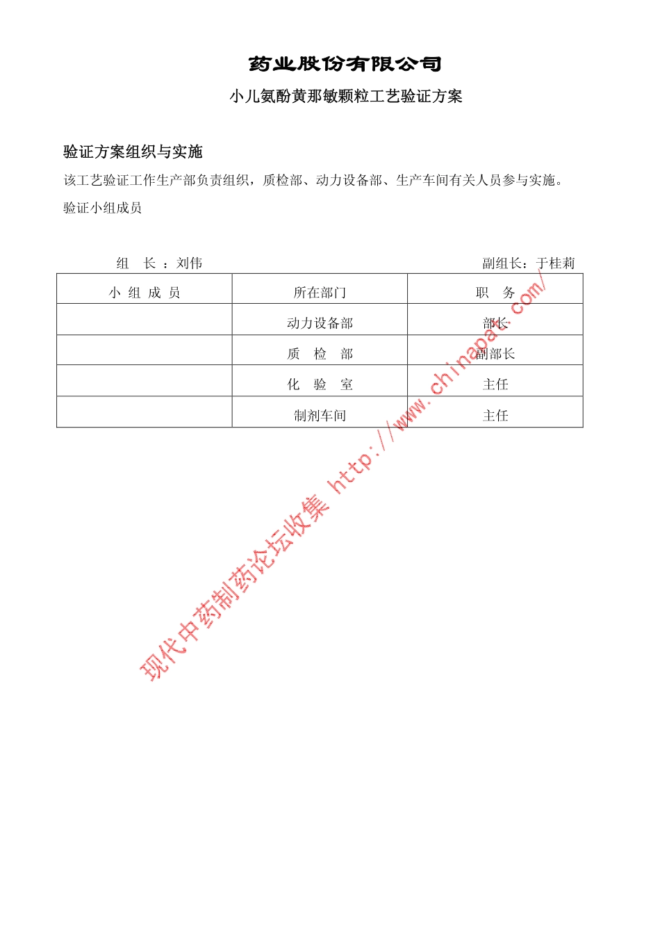 小儿氨酚黄那敏颗粒工艺验证方案_新__第2页