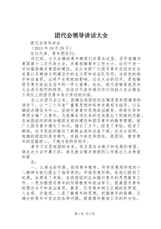 团代会领导讲话发言大全
