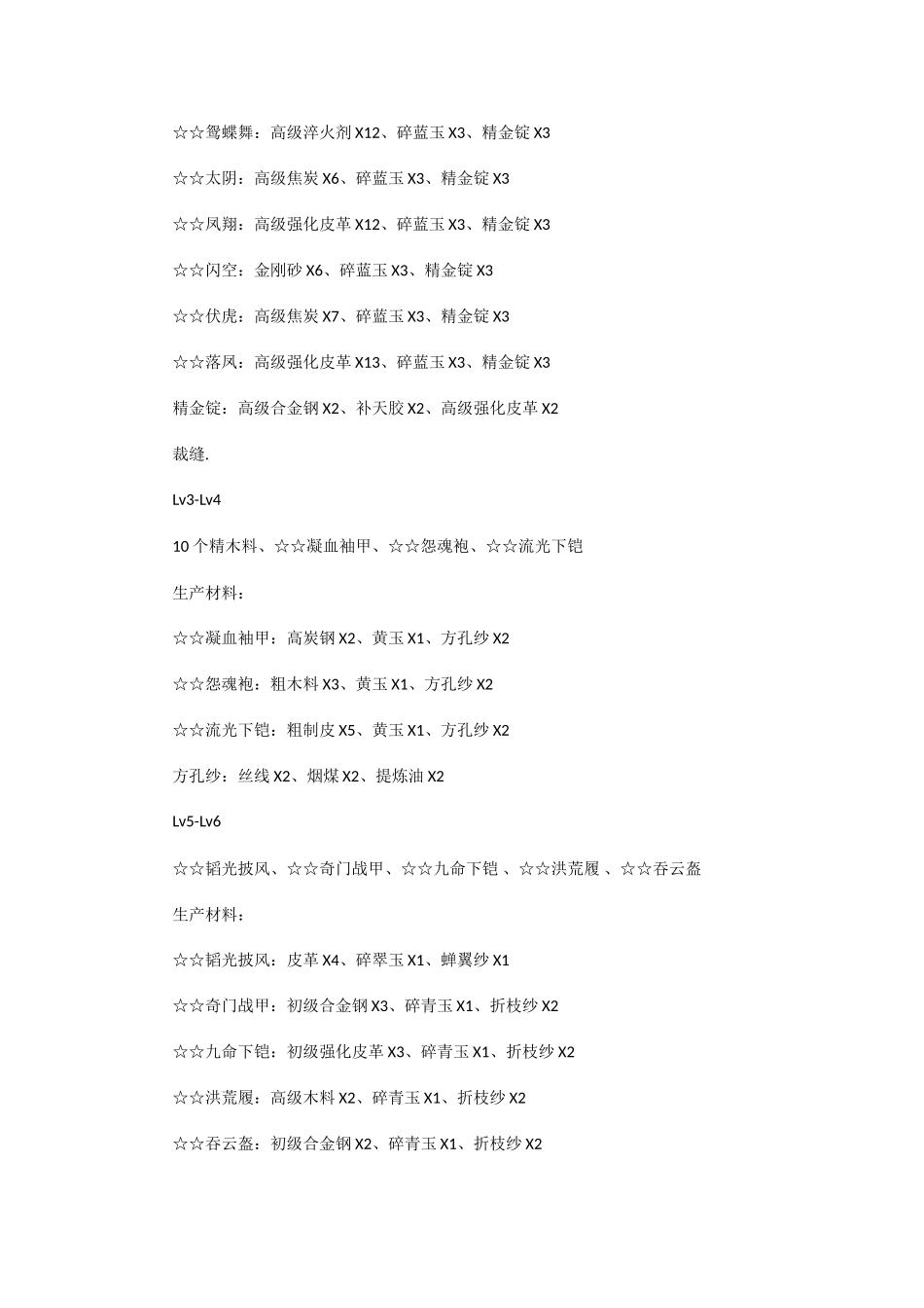 完美国际1-8级铁匠、裁缝、巧匠生产技能所需物品_第2页