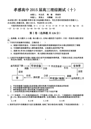 孝感高中2015届高三理综测试(十)