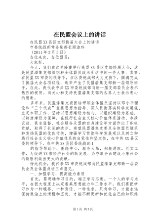 在民盟会议上的讲话发言