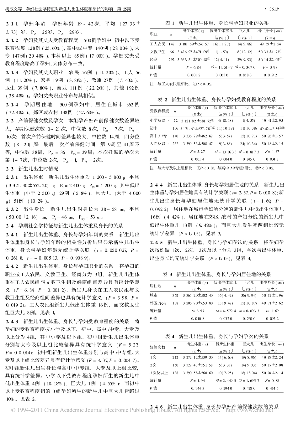 孕妇社会学特征对新生儿出生体重和身长的影响_第2页