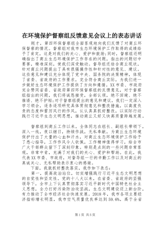 在环境保护督察组反馈意见会议上的表态讲话发言