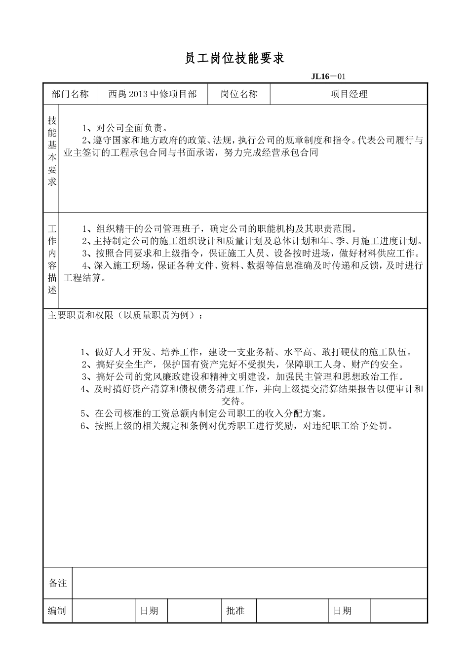 员工岗位技能要求_第1页