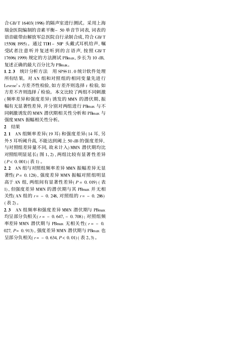 听神经病患者失匹配负波特征与言语识别率的关系_第3页