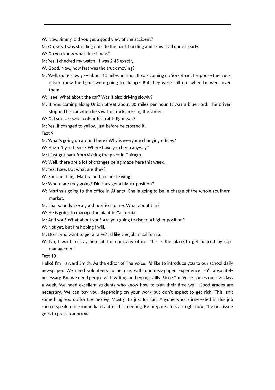 听力材料及答案(期末模拟)_第3页