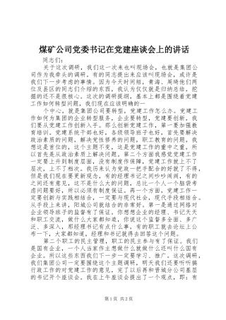煤矿公司党委书记在党建座谈会上的讲话发言