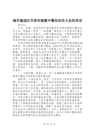 城市建成区市容市貌集中整治动员大会的讲话发言