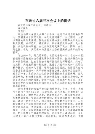 在政协六届三次会议上的讲话发言