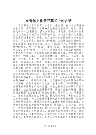 在青年文化节开幕式上的讲话发言