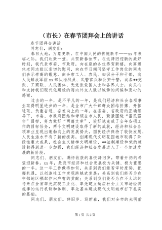 （市长）在春节团拜会上的讲话发言