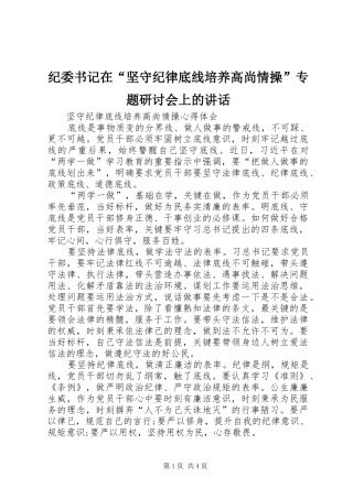 纪委书记在“坚守纪律底线培养高尚情操”专题研讨会上的讲话发言
