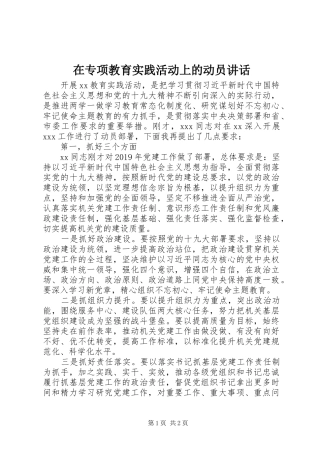 在专项教育实践活动上的动员讲话发言