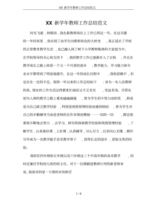 XX新学年教师工作总结范文