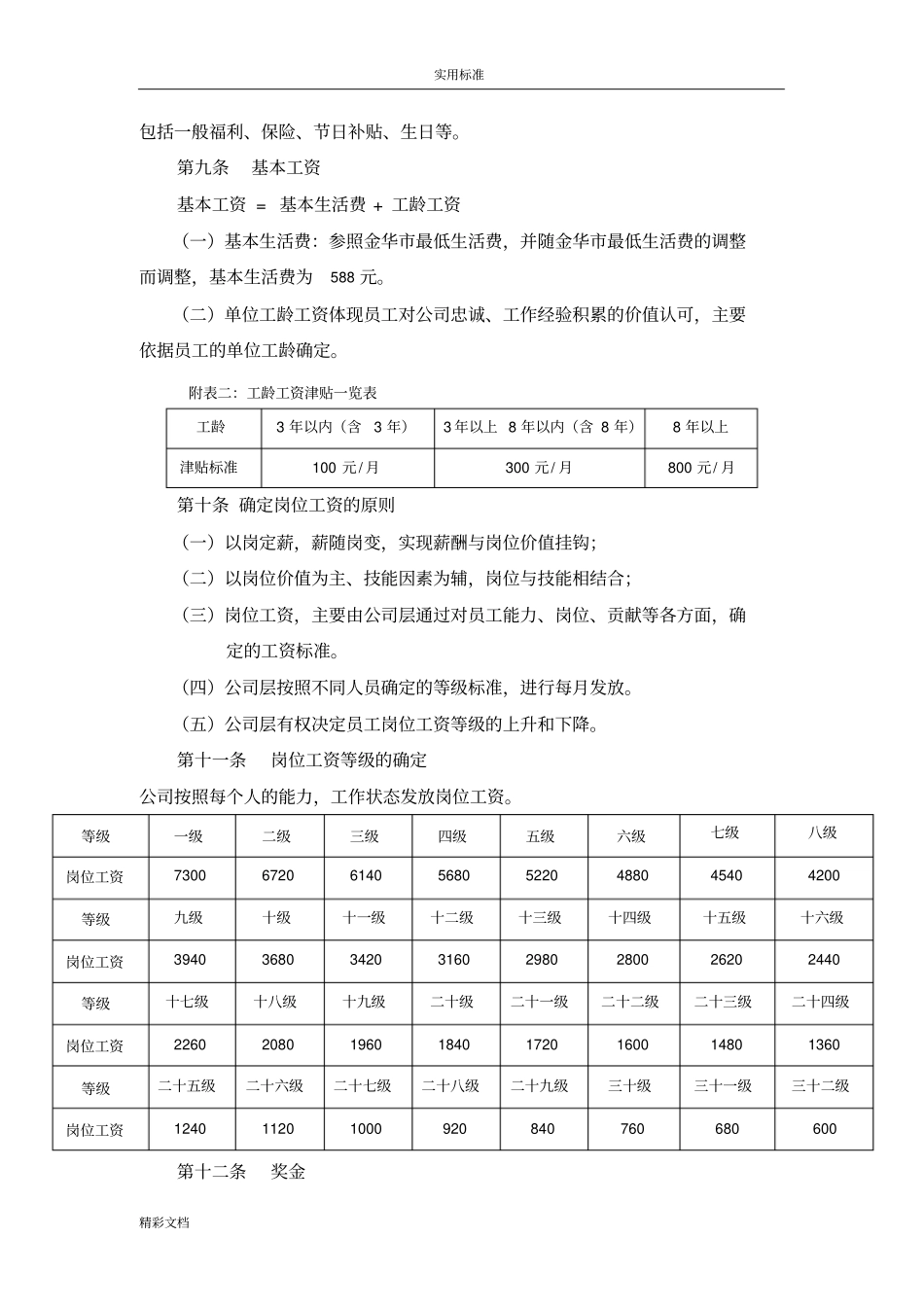 XX有限公司管理系统行政人员薪酬体系实用标准总_第3页