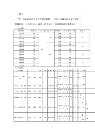 YB1叶片泵参数1