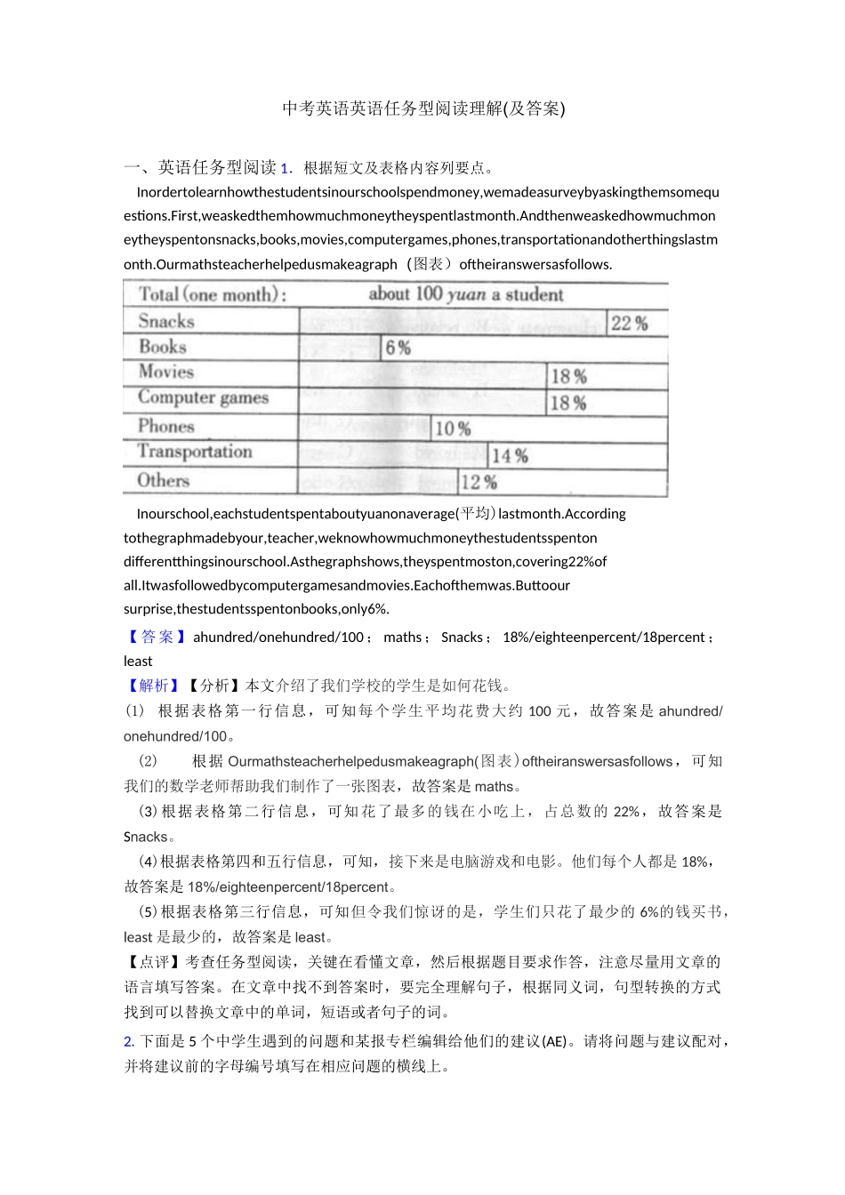 中考英语 英语 任务型阅读理解(及答案)_第1页