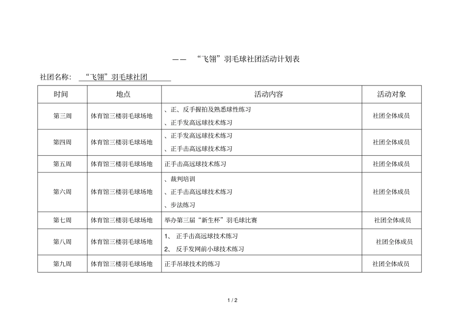 —2017—2飞翎羽毛球社团活动计划表_第1页