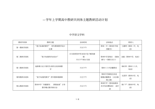 —2017学年上学期高中教研共同体主题教研活动计划