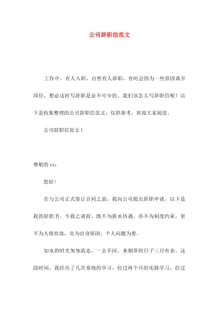 公司辞职信范文