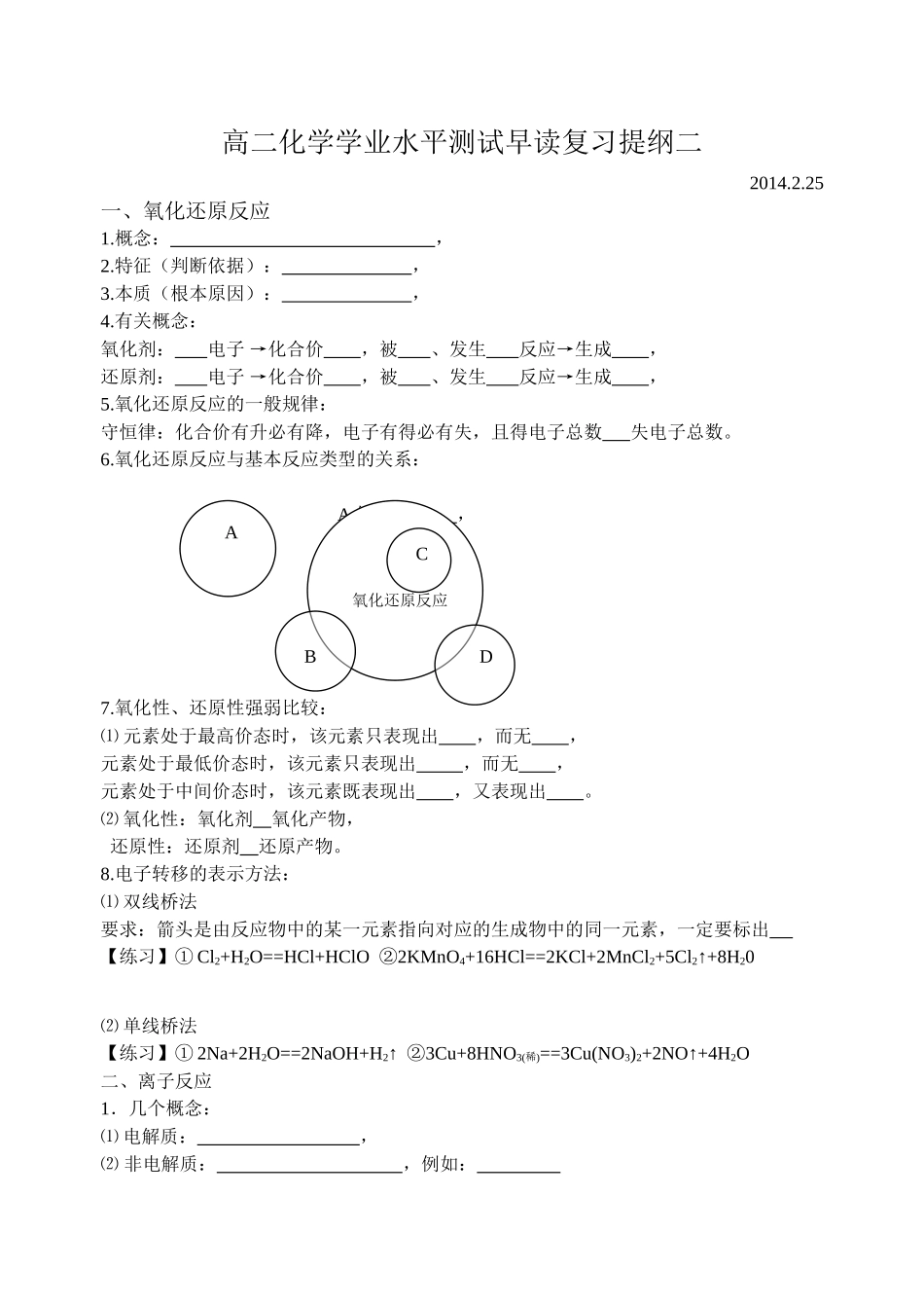 高二化学学业水平测试早读复习提纲二_第1页