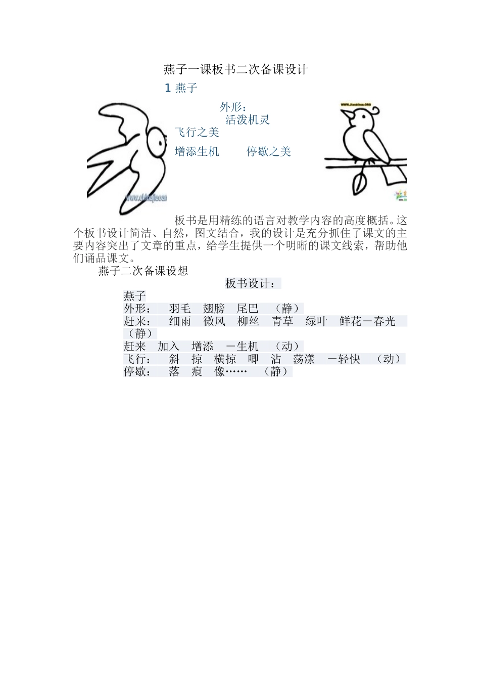 燕子一课板书二次备课设计_第1页