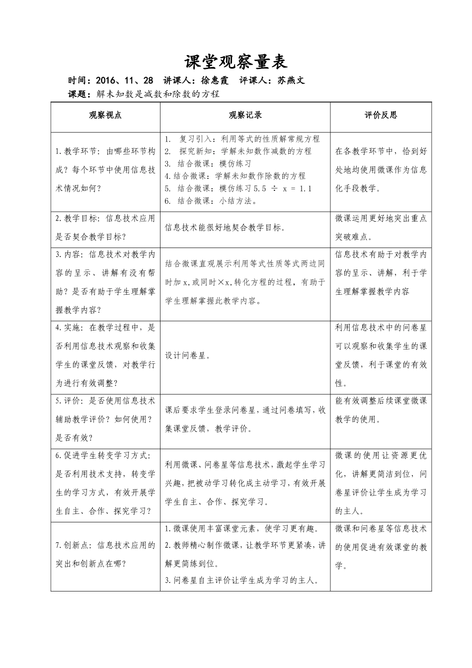 余钊发---课堂观察量表_第1页
