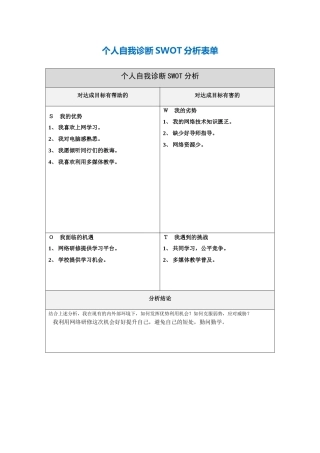 谢春荣：个人自我诊断SWOT分析表