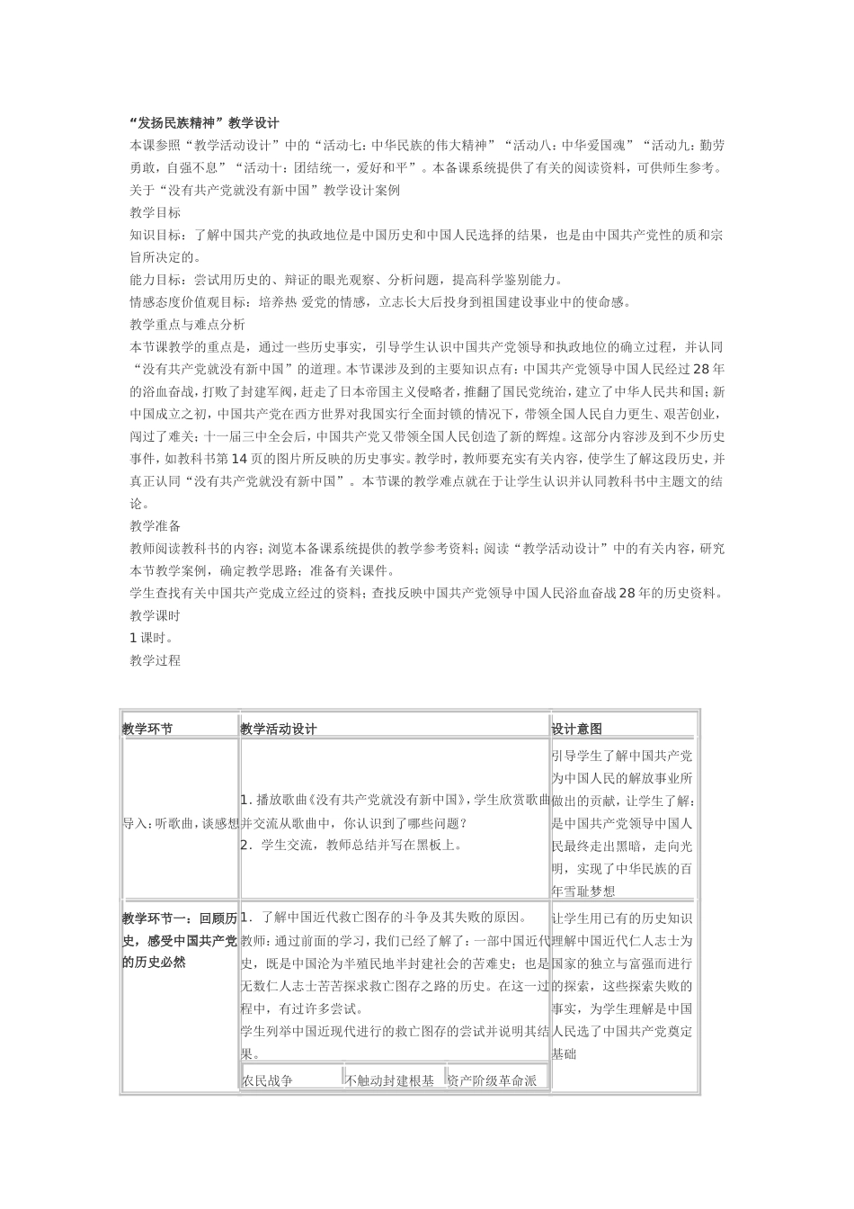 发扬民族精神教学设计_第1页