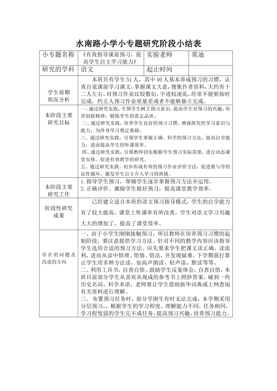 预习专题研究阶段小结表（莫迪）_第1页