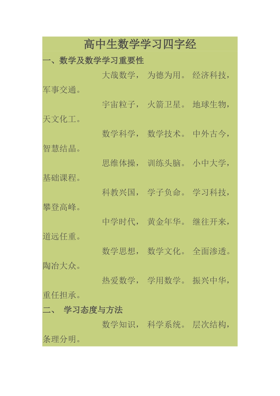高中生数学学习四字经_第1页