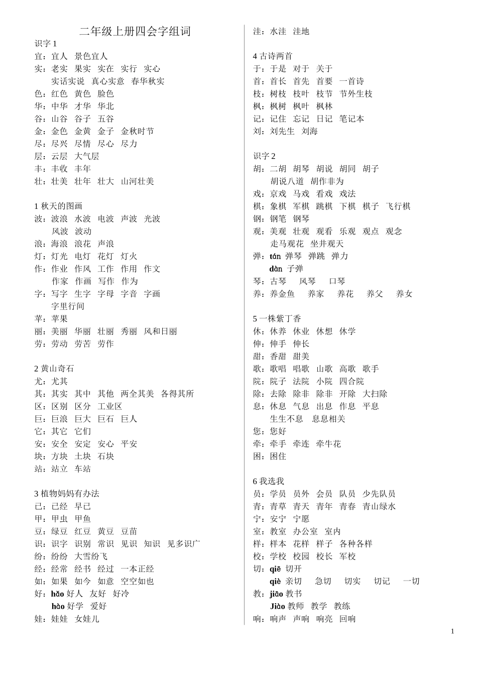 二年级语文上册四会字组词_第1页