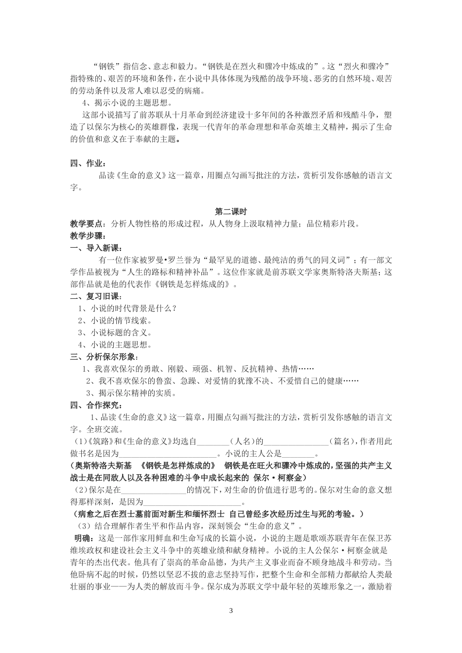 钢铁是怎样炼成的阅读指导教案_第3页