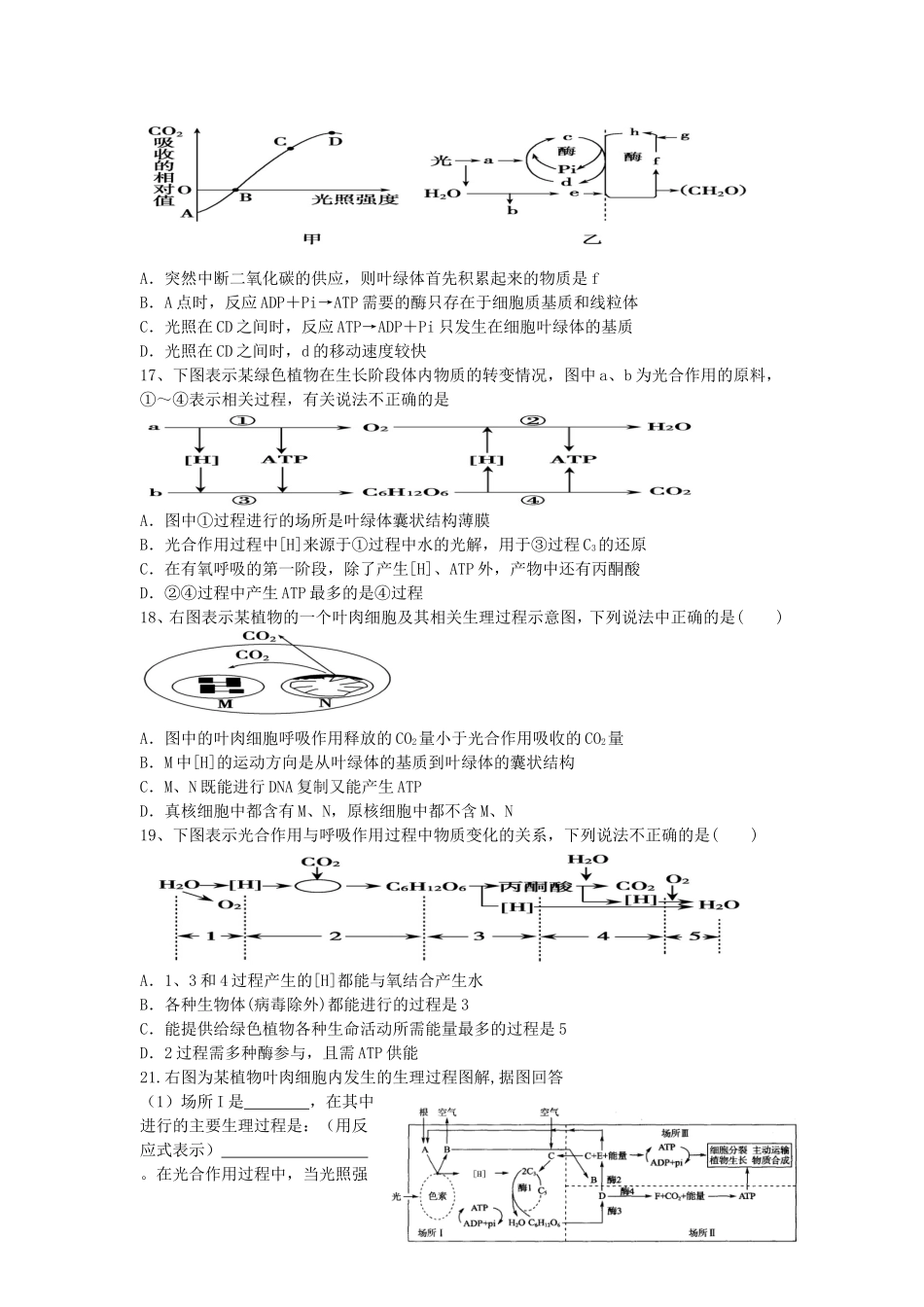 细胞代谢基础知识练习题_第3页