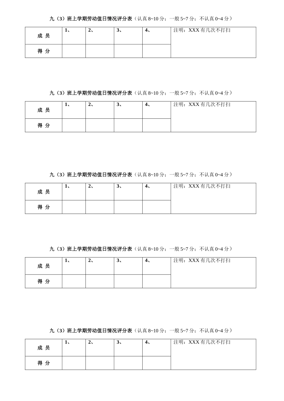 劳动值日评分表_第1页