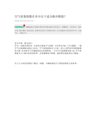 空气质量指数在多少以下适合跑步锻炼？