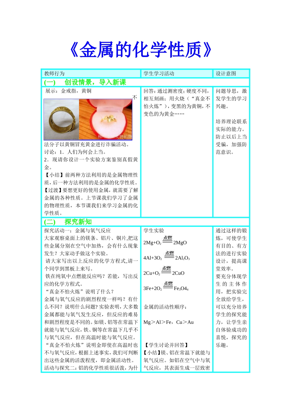 《金属的化学性质》教学设计方案_第1页