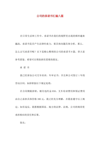 公司的承诺书汇编八篇