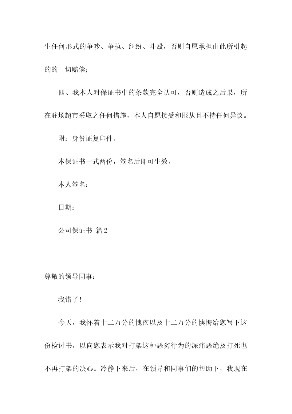 公司保证书锦集九篇_第2页