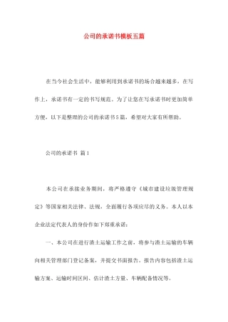 公司的承诺书模板五篇