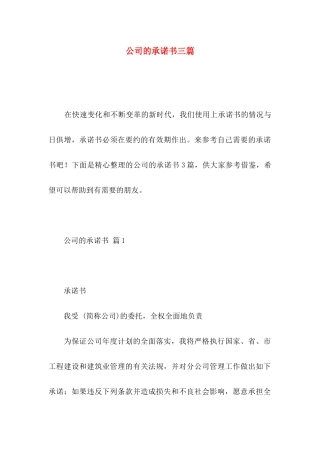 公司的承诺书三篇