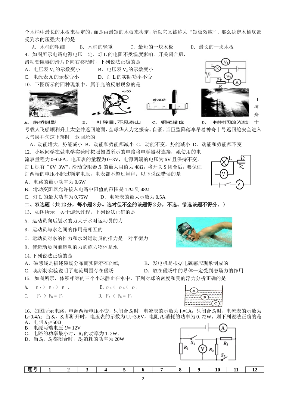 初三入学考试试题_第2页