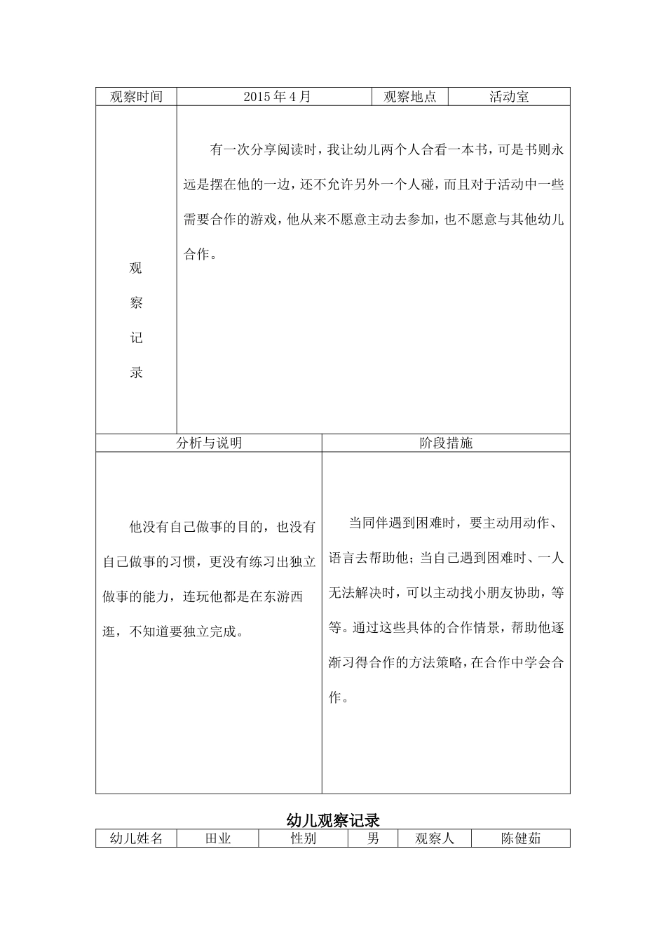 中班下学期幼儿观察记录表_第2页