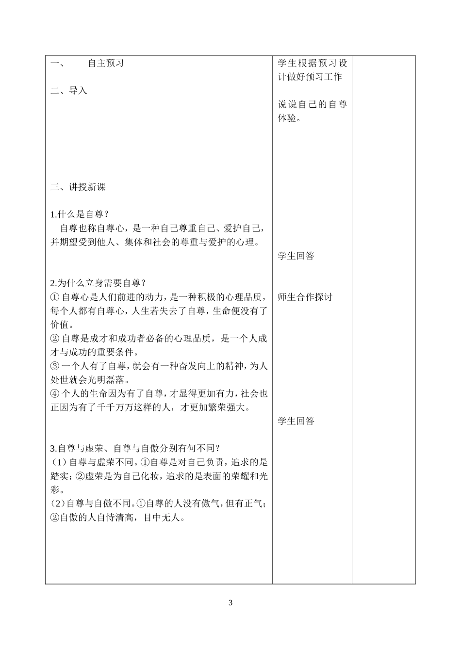 七上第三课第二框立身需要自尊教案_第3页